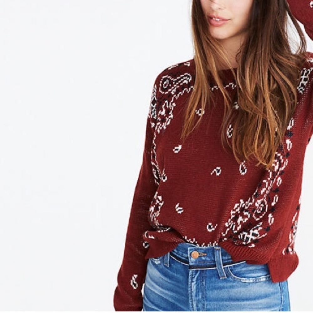 NWOT Madewell Paisley Sweater in Maroon, Size XS